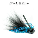 Black & Blue Hybrid-Skirt Football Jig, hand tied fishing lure