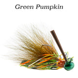 Green Pumpkin Hybrid-Skirt Football Jig, hand tied fishing lure