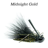 Midnight Gold Hybrid-Skirt Football Jig, hand tied fishing lure