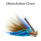 Okeechobee Craw Hybrid-Skirt Football Jig, hand tied fishing lure
