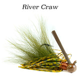 River Craw Hybrid-Skirt Football Jig, hand tied fishing lure