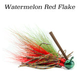 Watermelon Red Flake Hybrid-Skirt Football Jig, hand tied fishing lure